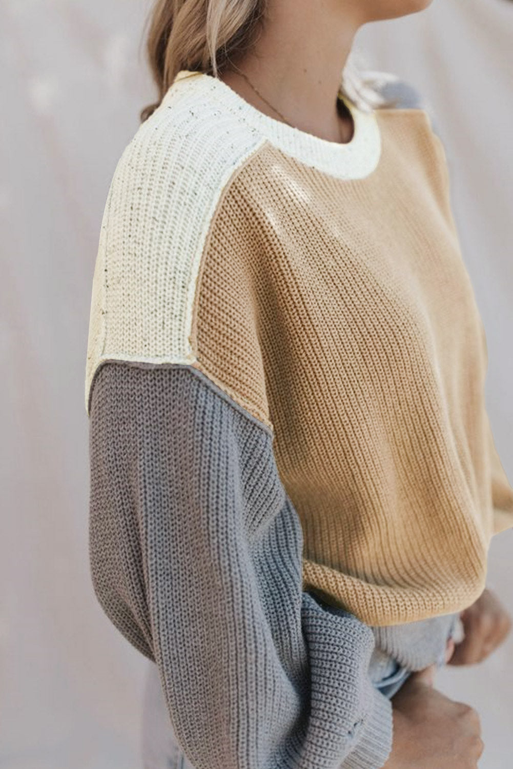 Mehrfarbiger Farbblock-Patchwork-Baggy-Pullover