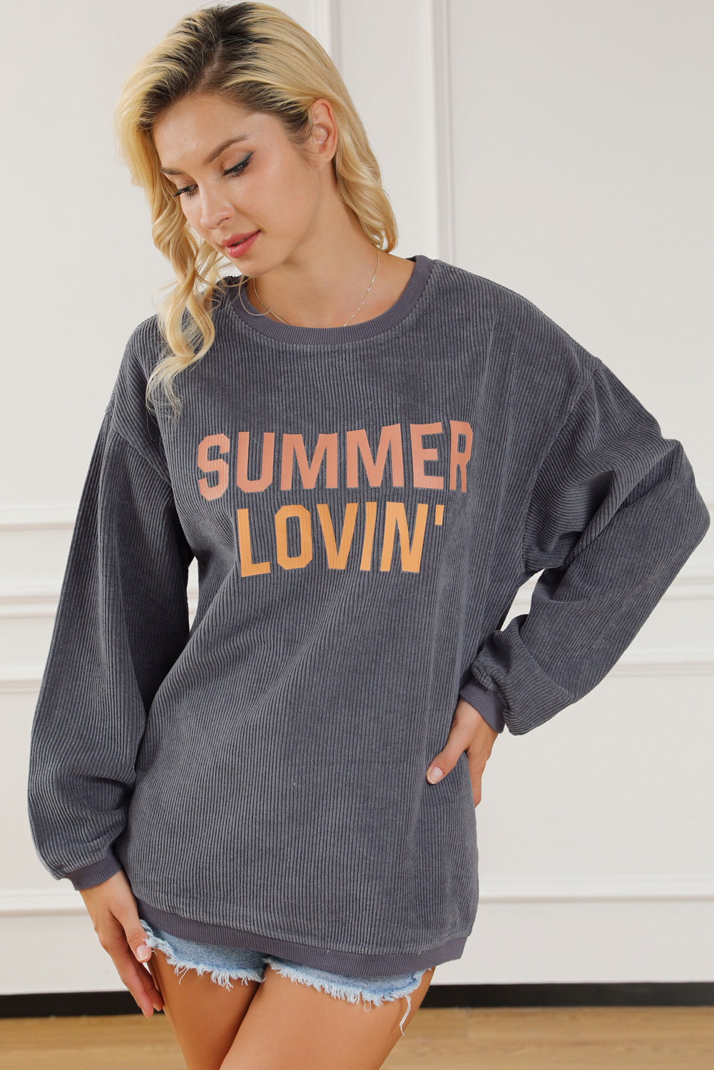 Graues SUMMER LOVIN Pullover-Sweatshirt mit grafischer Struktur