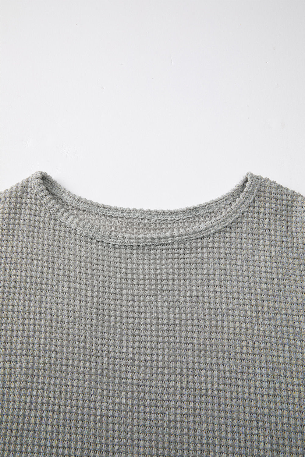 Light Grey Waffle Knit Drop Shoulder Long Sleeve Top