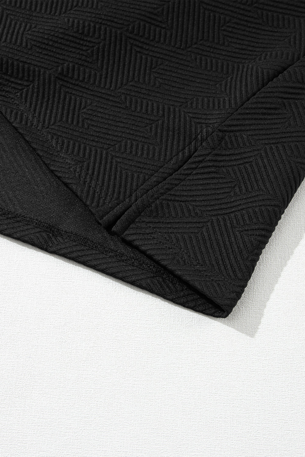 Black Textured V Neck Collared Short Sleeve Top