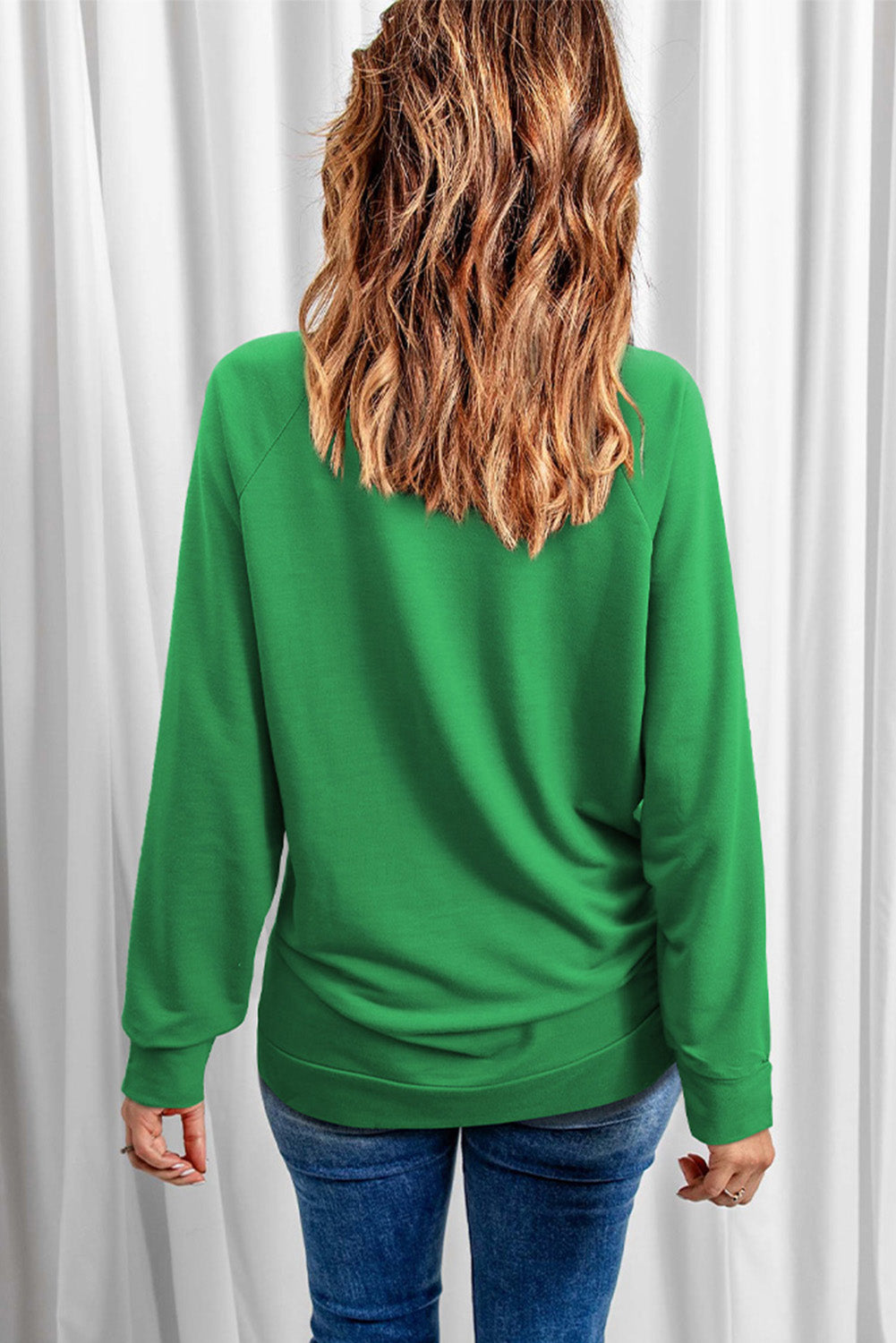 Green Lucky Letter Print Crewneck Long Sleeve Sweatshirt