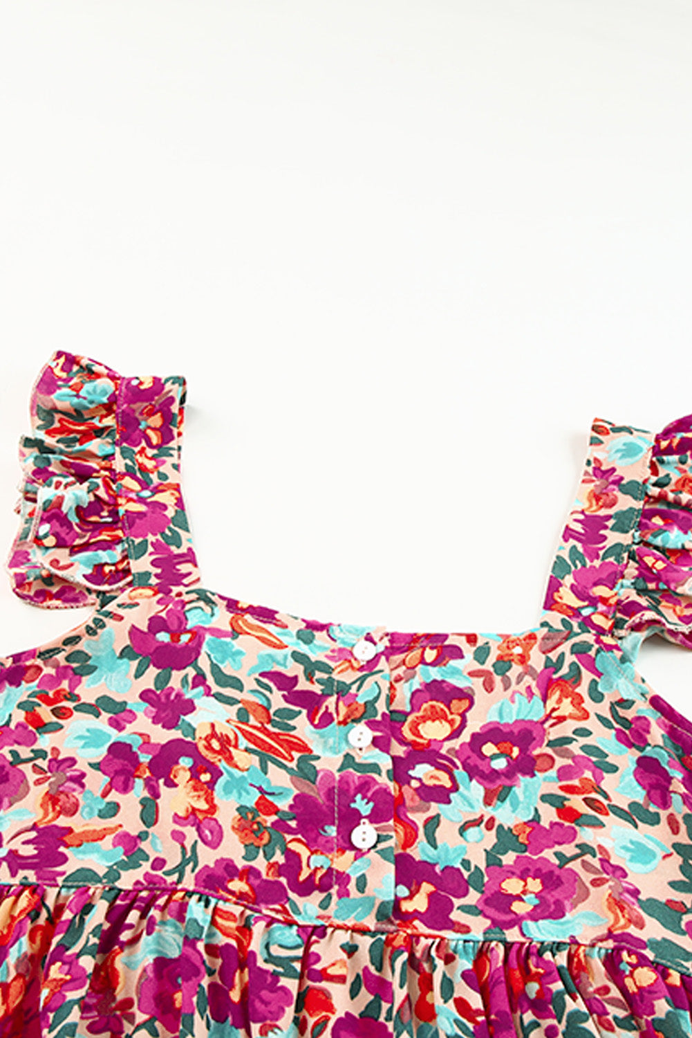 Večbarvna majica brez rokavov s kvadratnim izrezom in cvetličnimi motivi