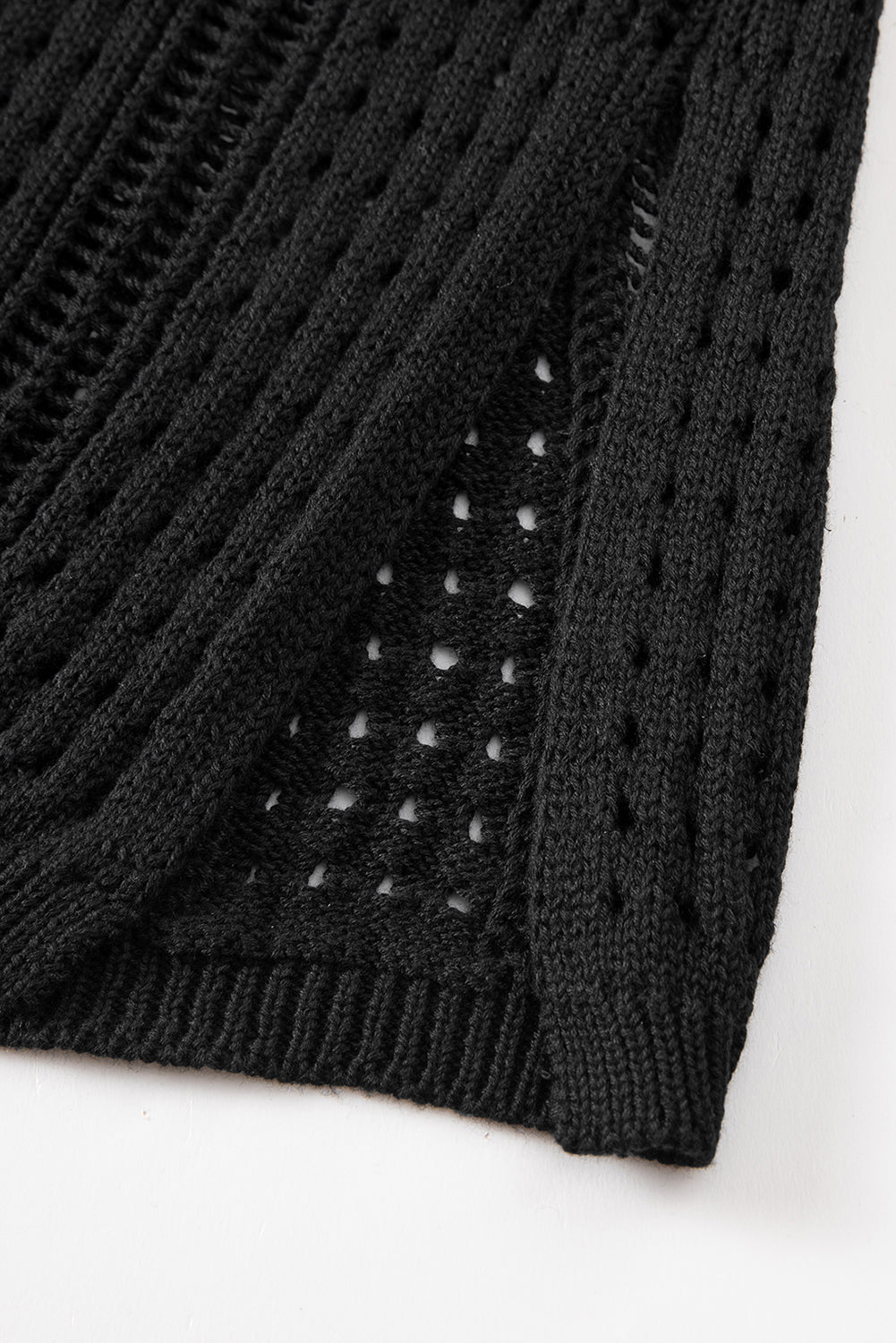 Črna kvačkana izdolbena obleka za plažo brez rokavov z vrvico