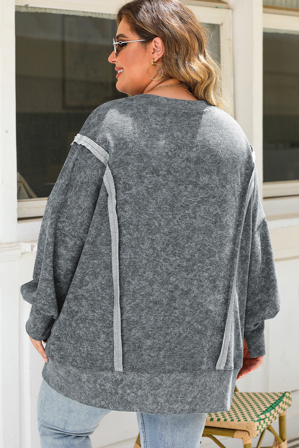 Sweat-shirt gris fendu et délavé à coutures Expose, grande taille