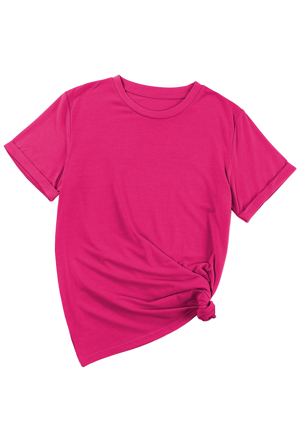 Rožnato rdeča navadna majica z okroglim izrezom za prosti čas
