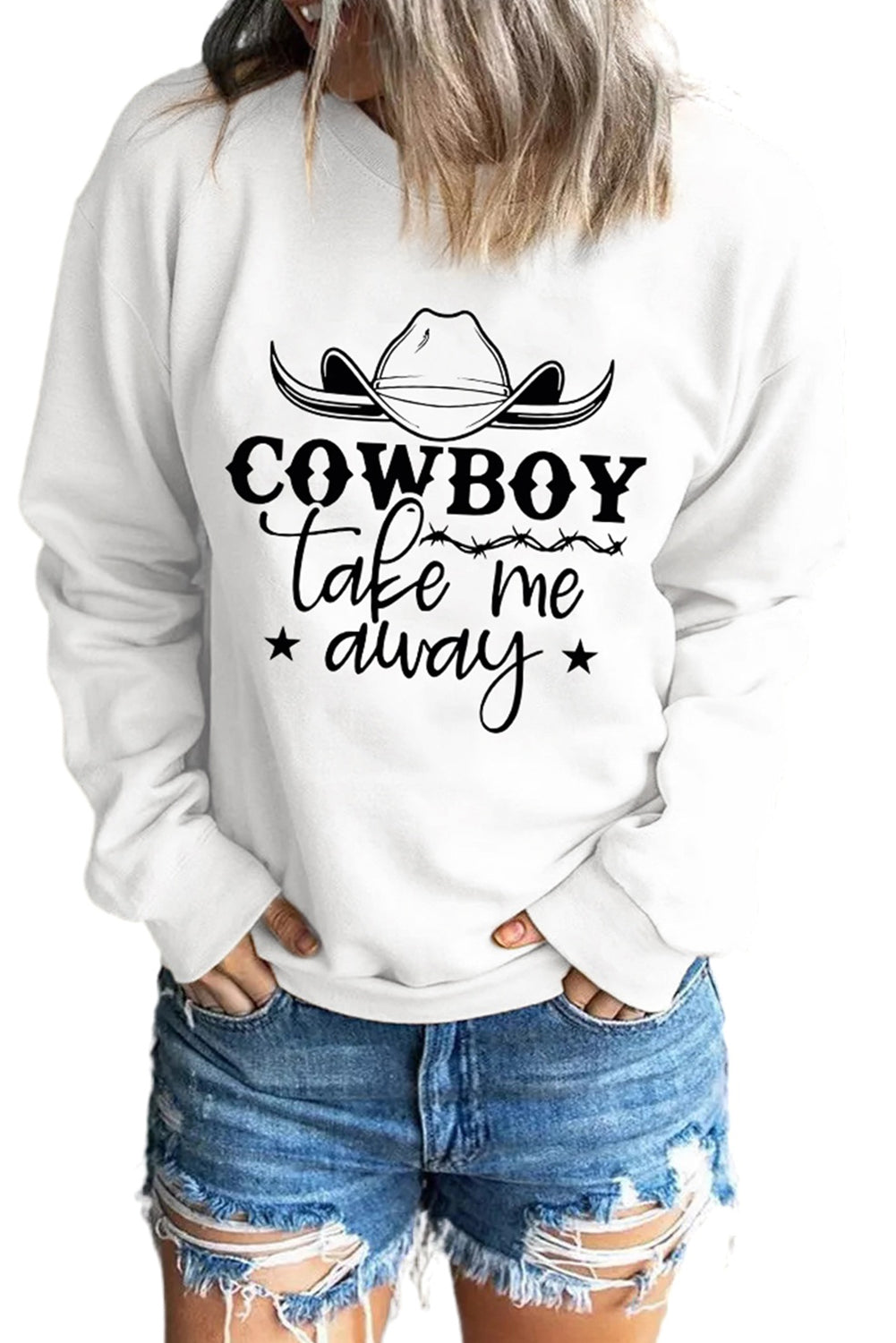 COWBOY emmène-moi loin Sweat-shirt blanc graphique