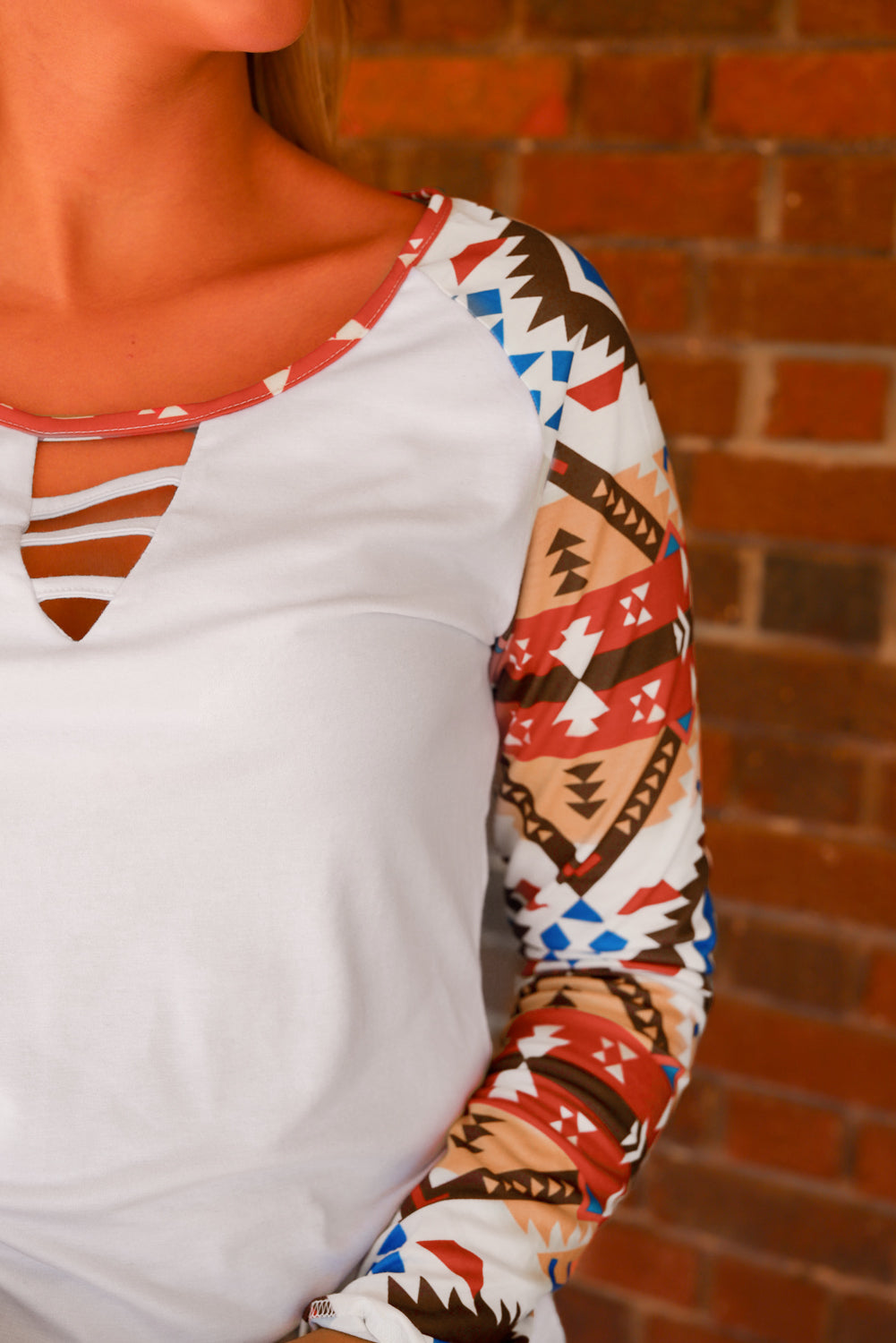 Multicolor Aztec Long Sleeve Ladder Strappy Cutout Top