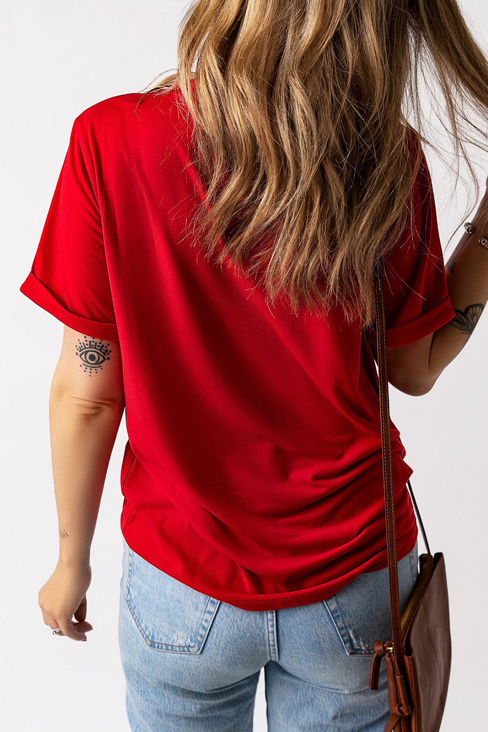 Ognjeno rdeča enobarvna majica z okroglim izrezom