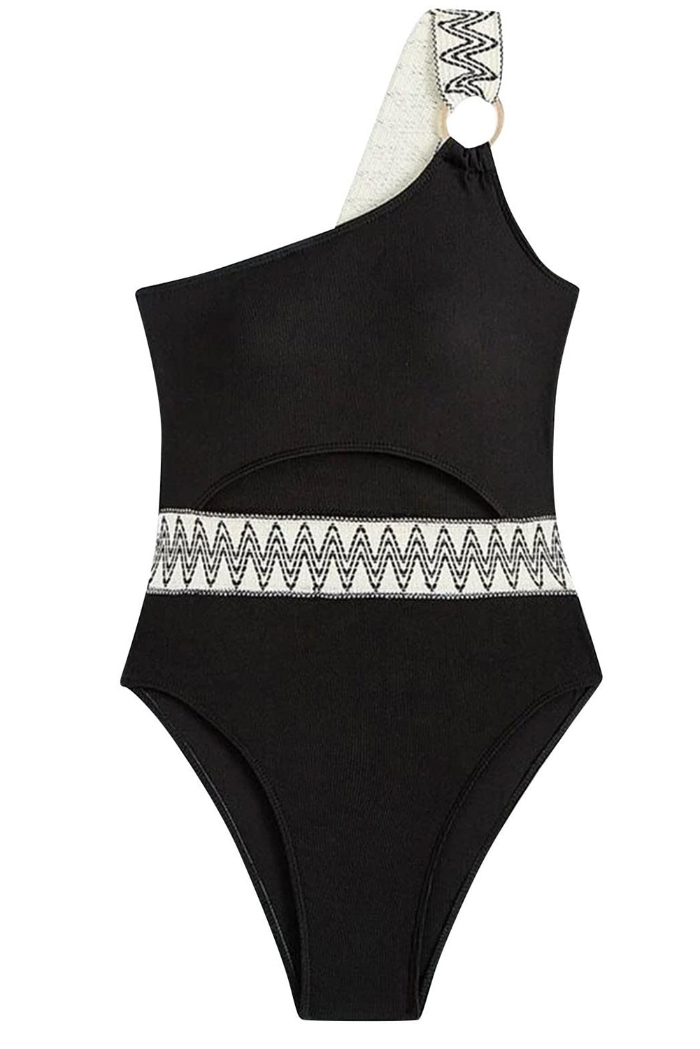 Black Contrast Trim Cut out One Shoulder One Piece Swimsuit