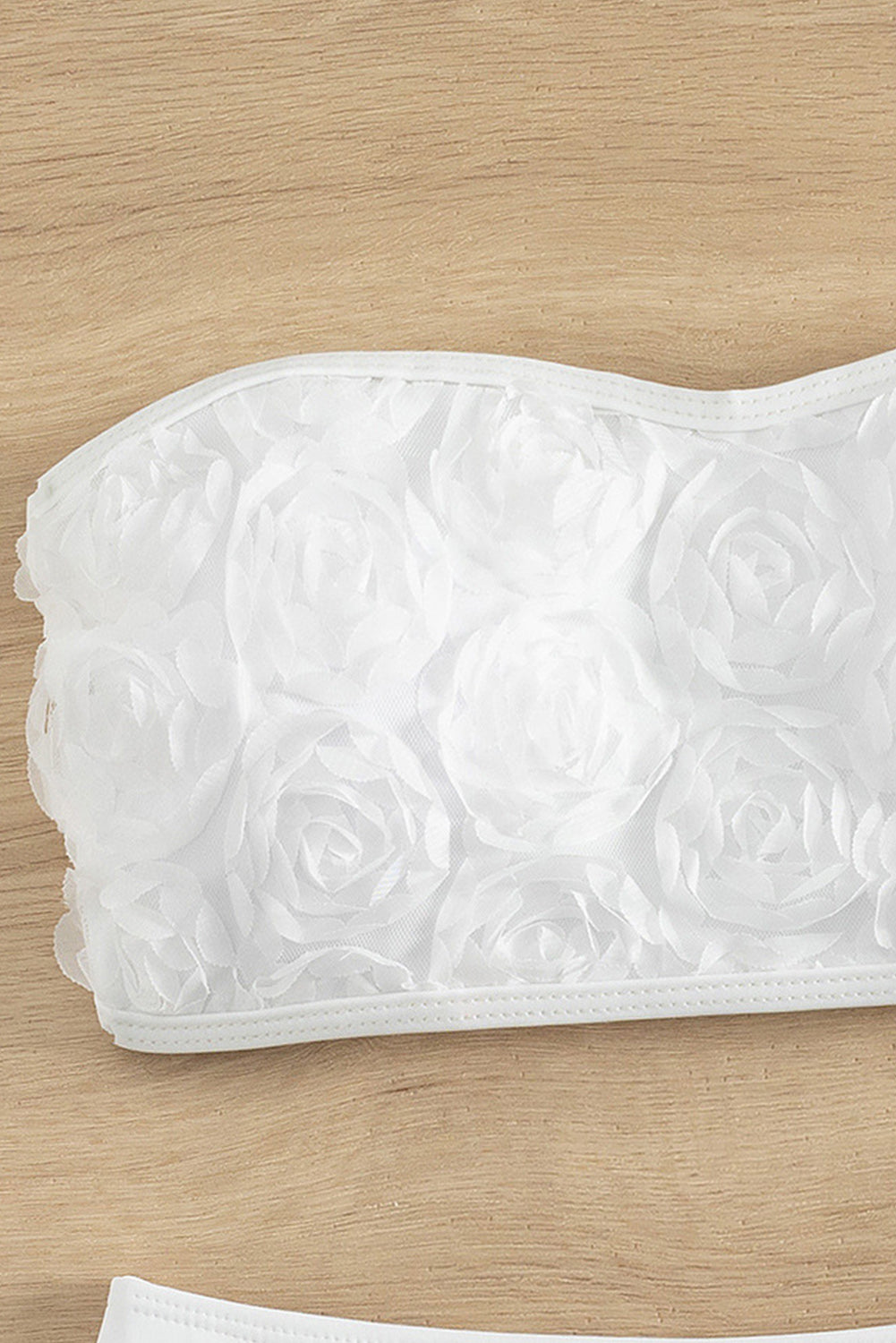 White 3D Floral Bandeau High Waist Bikini