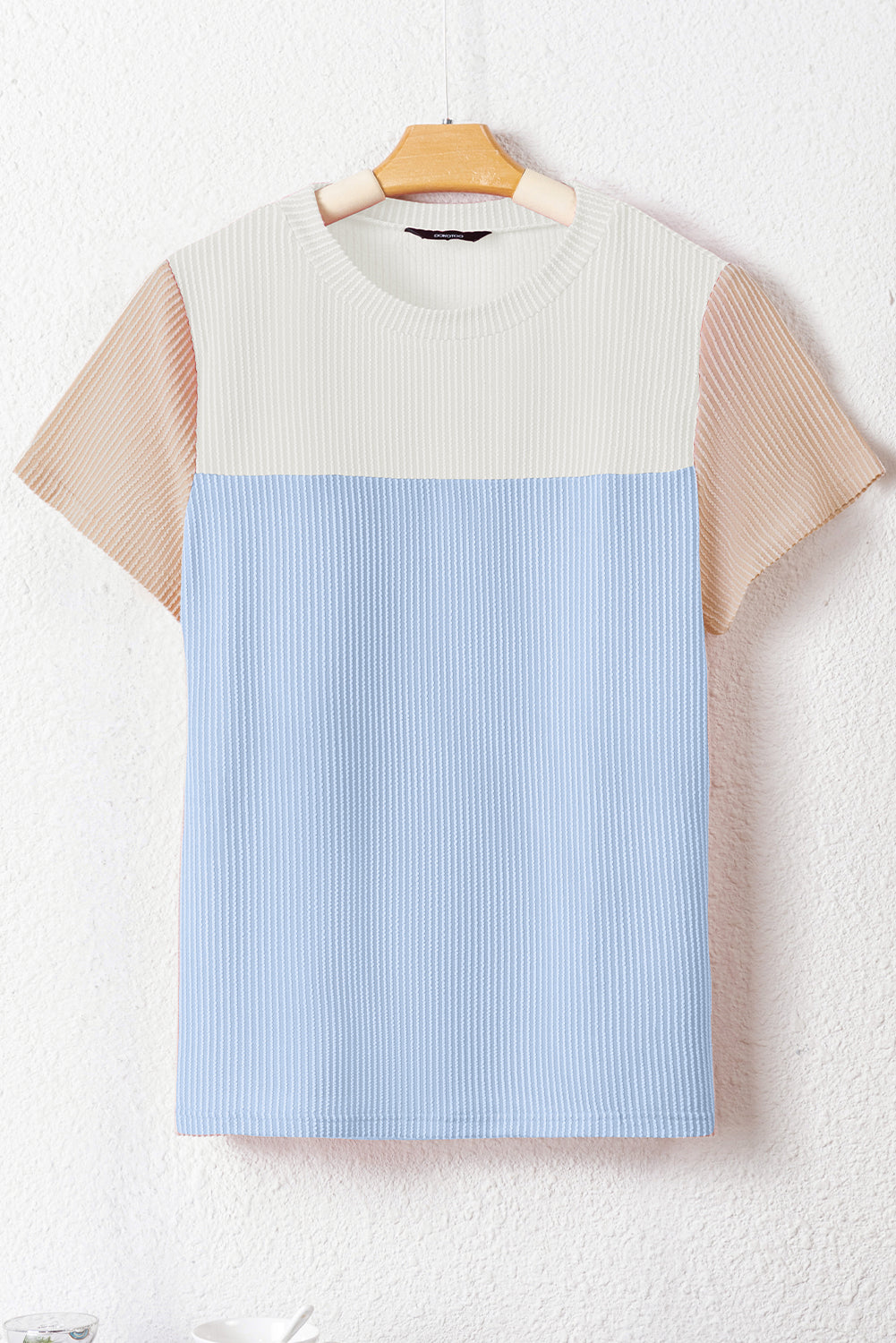 T-shirt color block texturé côtelé bleu clair
