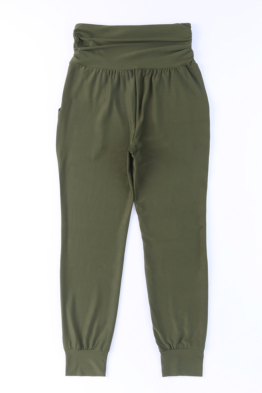 Grüne Leggings mit hoher Taille und plissierten Taschen