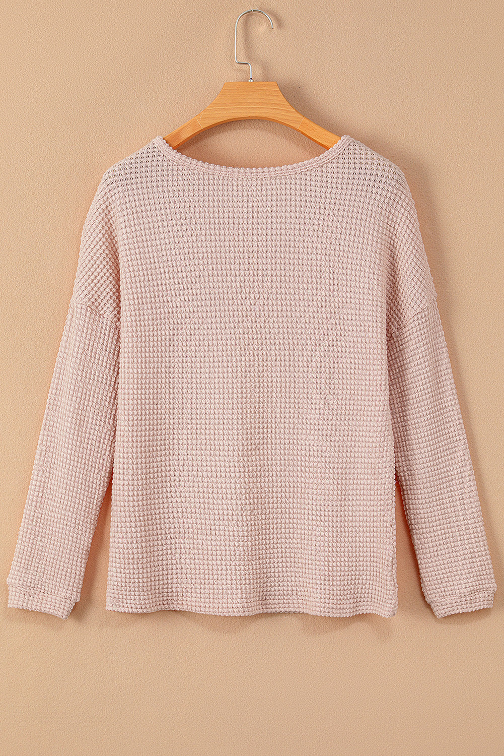 Light Grey Waffle Knit Drop Shoulder Long Sleeve Top