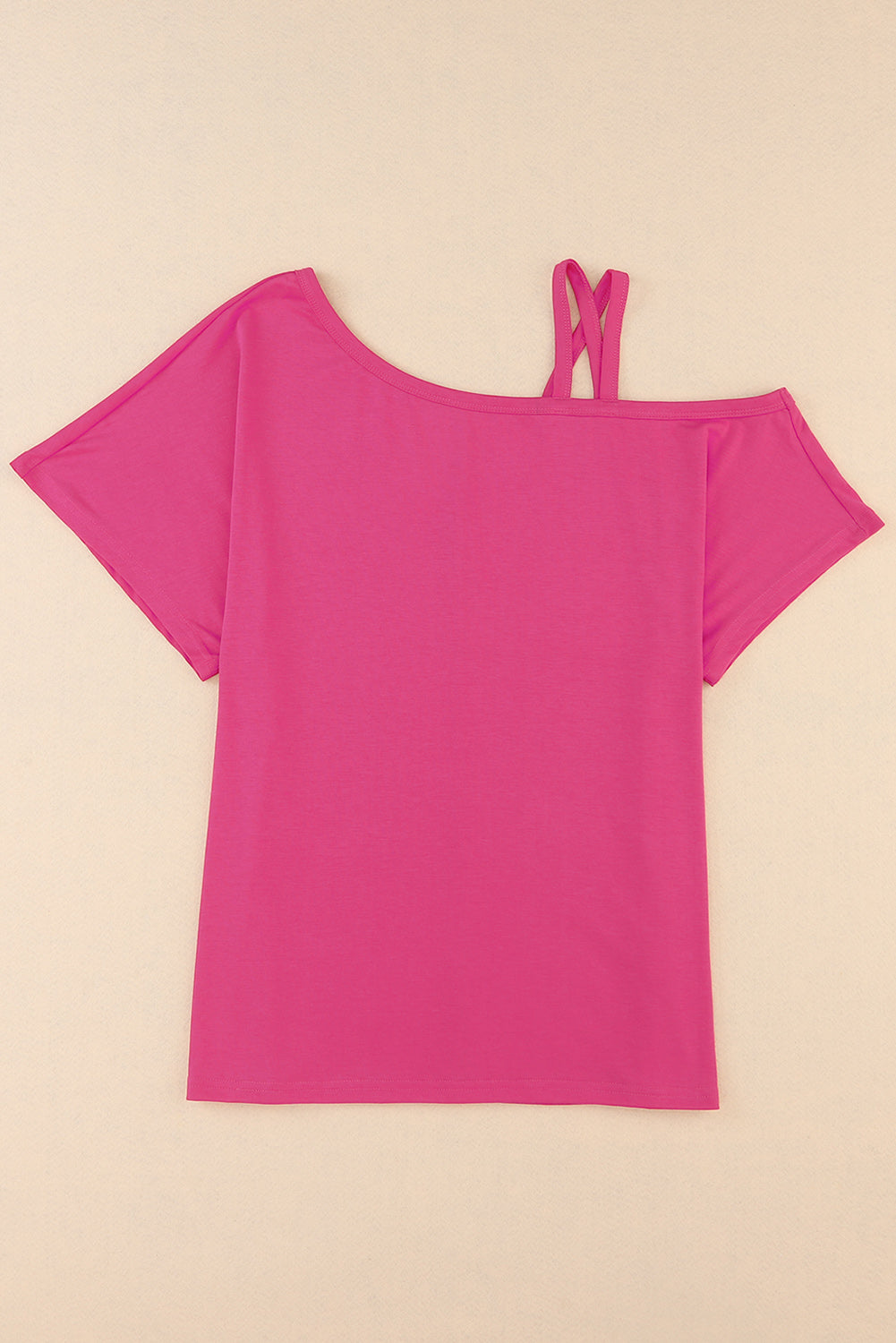 Rosafarbenes, asymmetrisches, überkreuztes One-Shoulder-T-Shirt