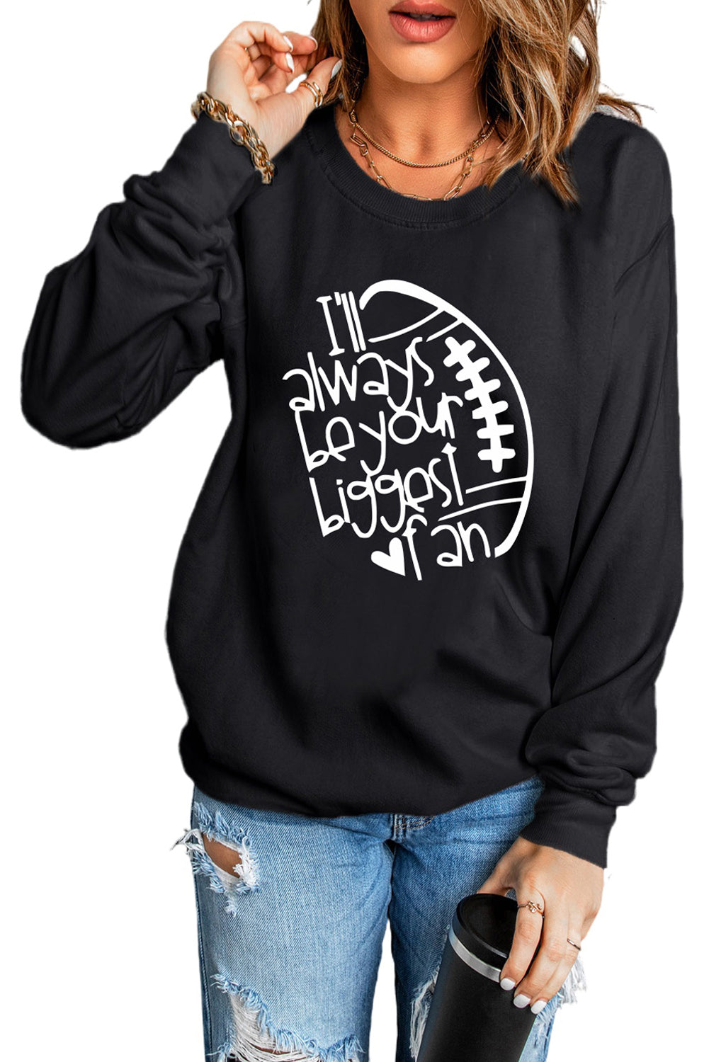 Pullover-Sweatshirt mit grafischem Buchstabendruck und Rundhalsausschnitt