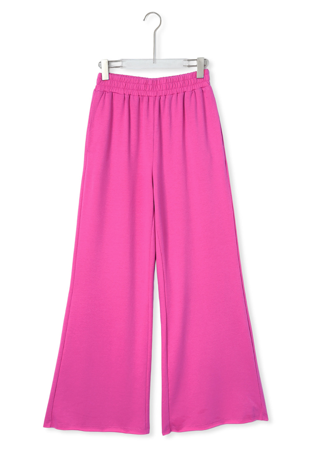 Ružičaste hlače širokih nogavica s elastičnim džepom u struku