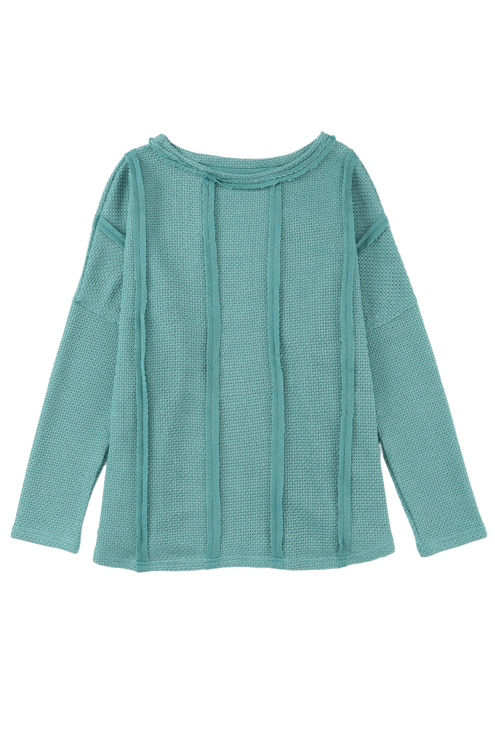 Green Exposed Seam Waffle Knit Loose Top