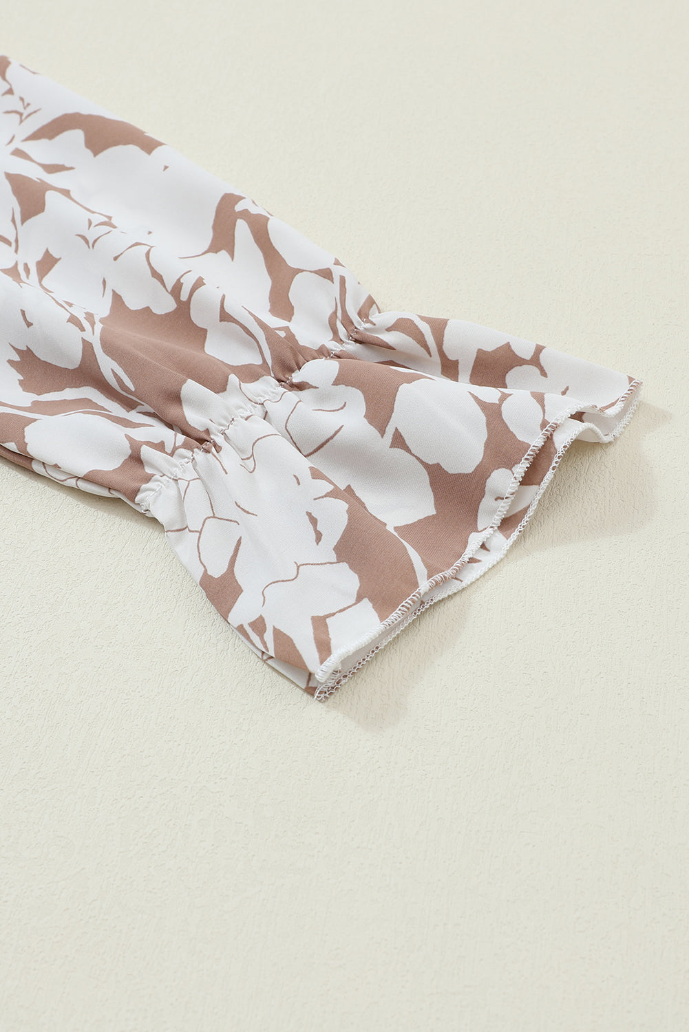 White Floral Print Frilled Neckline Flounce Sleeve Blouse