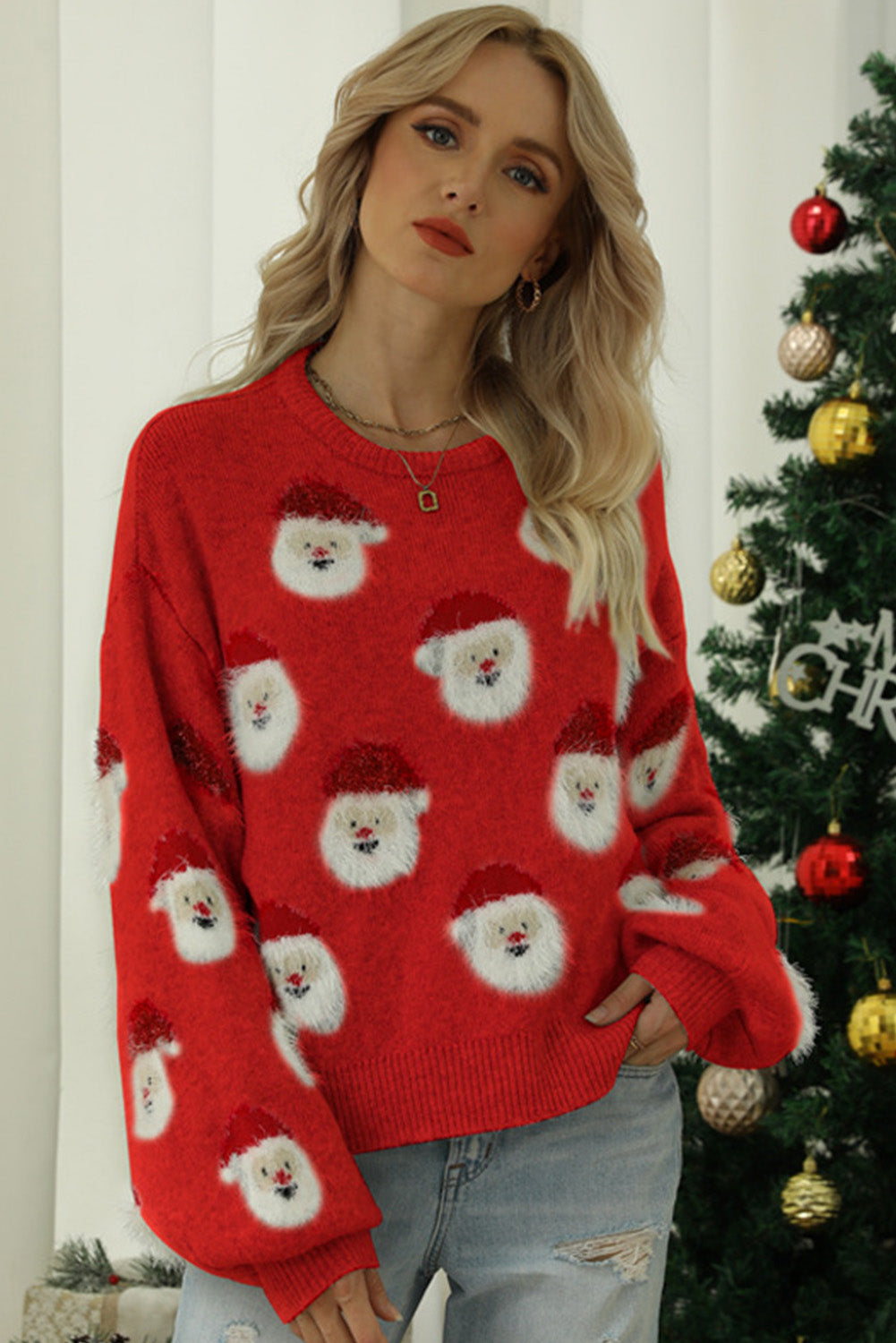Ognjeno rdeč božični pulover Božička