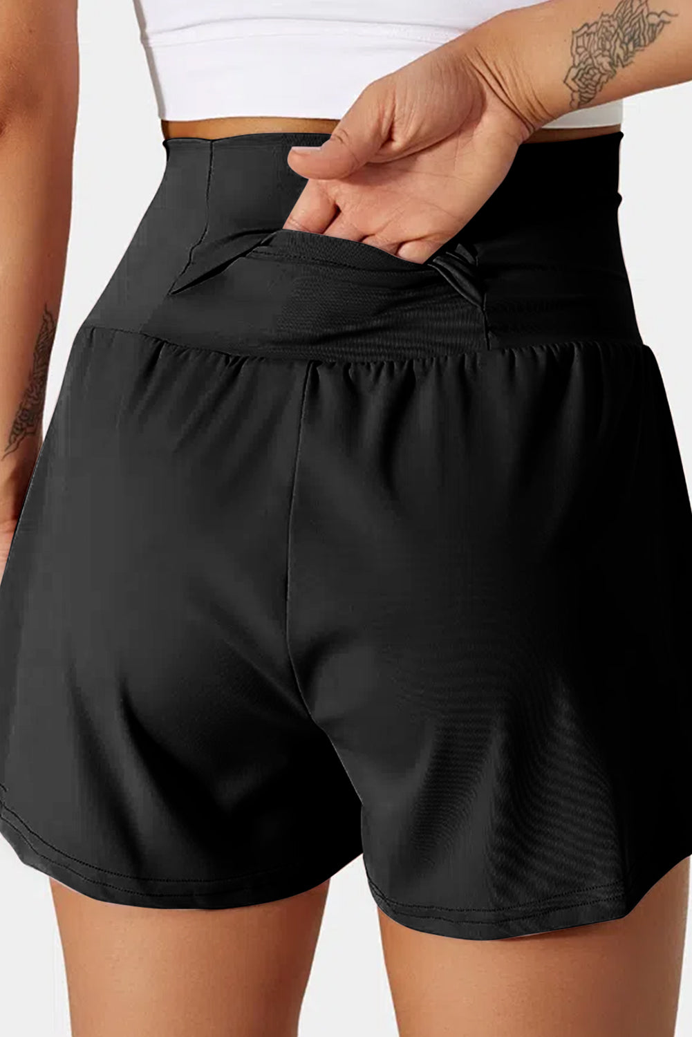 Pantaloncini da bagno con cintura larga con tasche nere