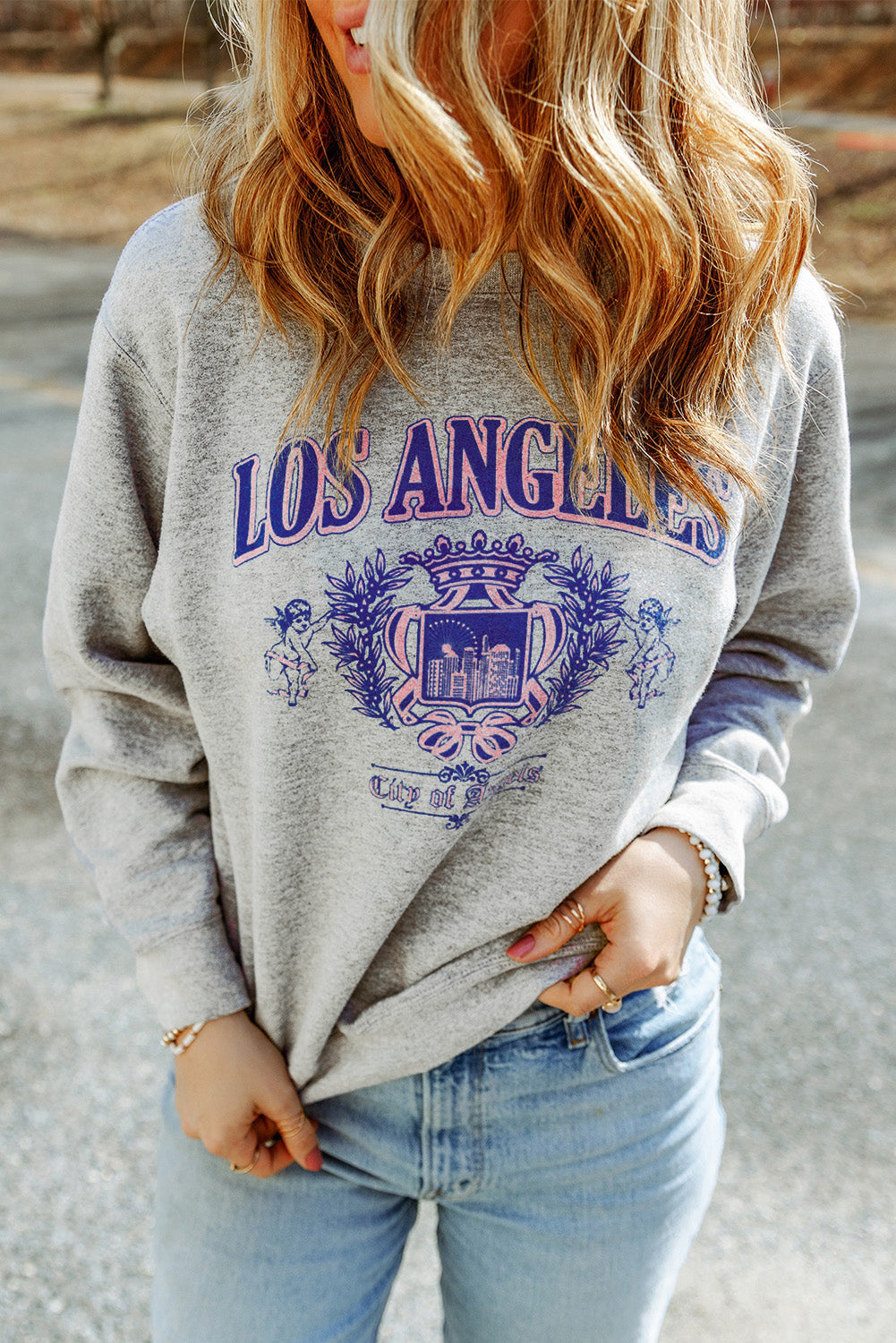 Graues LOS ANGELES Grafik-Sweatshirt mit Rundhalsausschnitt
