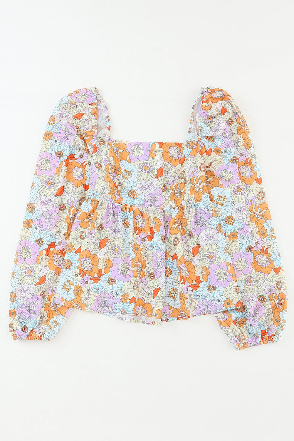 Višebojna Babydoll bluza s puf rukavima i četvrtastim izrezom s cvjetnim motivima
