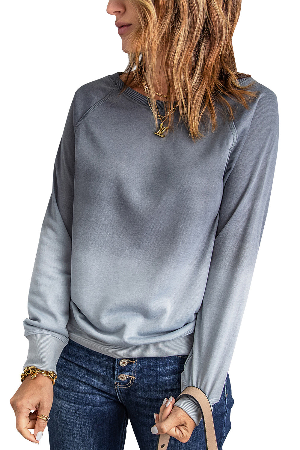 Graues Ombré-Langarm-Sweatshirt mit Rundhalsausschnitt