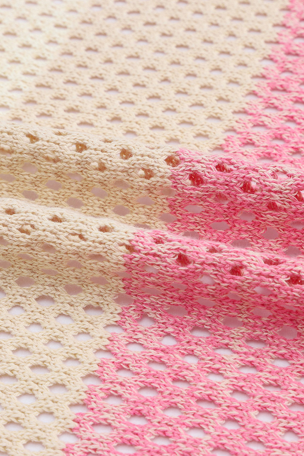 Cardigan tricoté à œillets ombré à manches courtes et côtelé rose