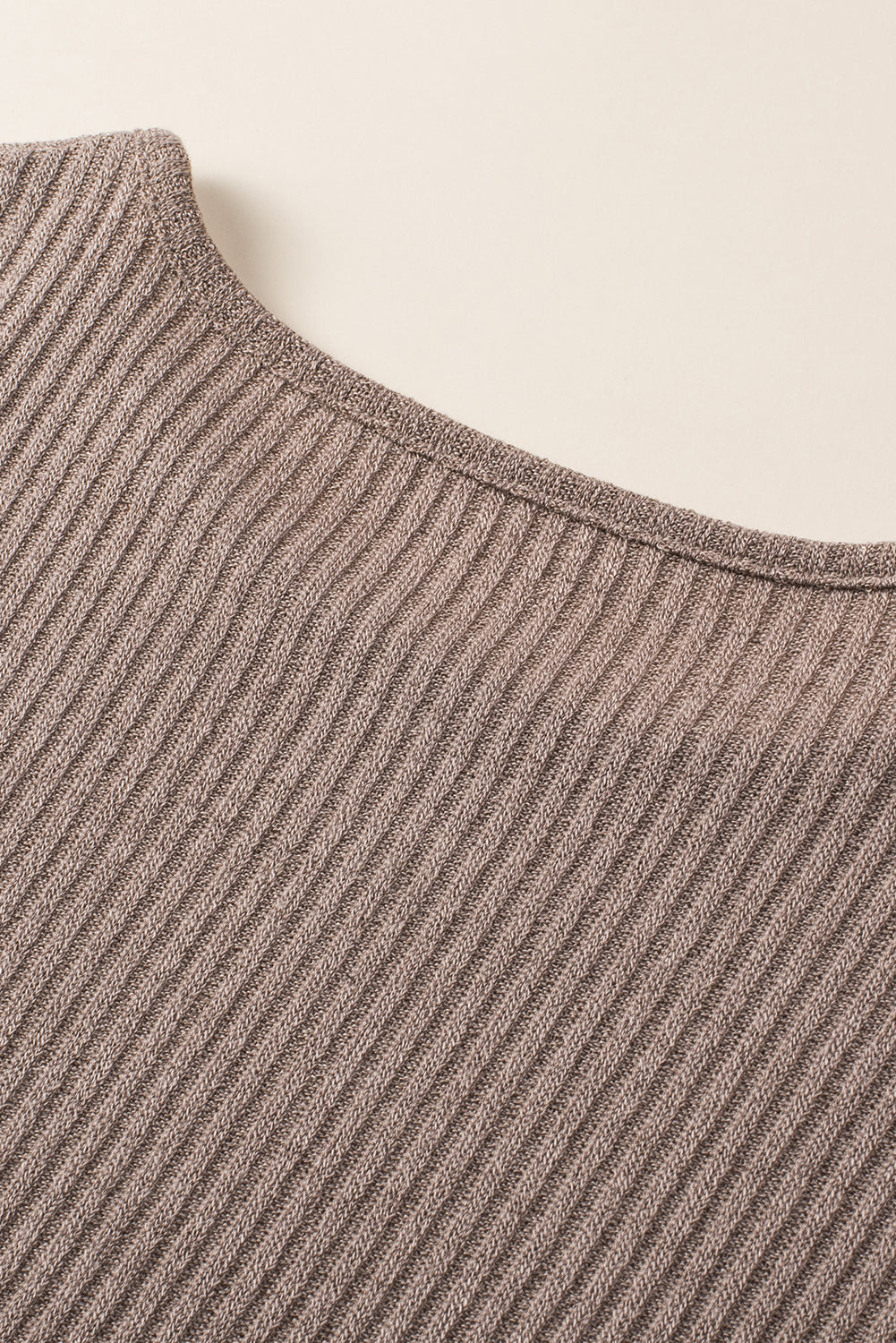 Khaki Drop Shoulder Bubble Sleeve Ribbed Knit Top