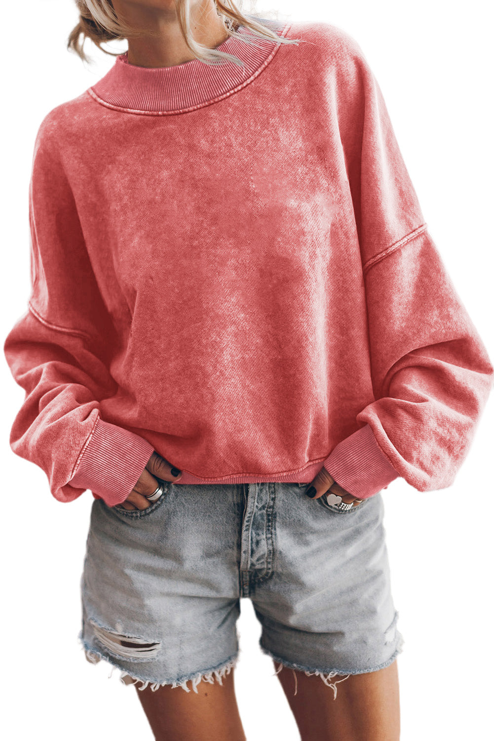 Pulover Pulover z okroglim izrezom in spuščenimi rameni rdeče barve Dahlia