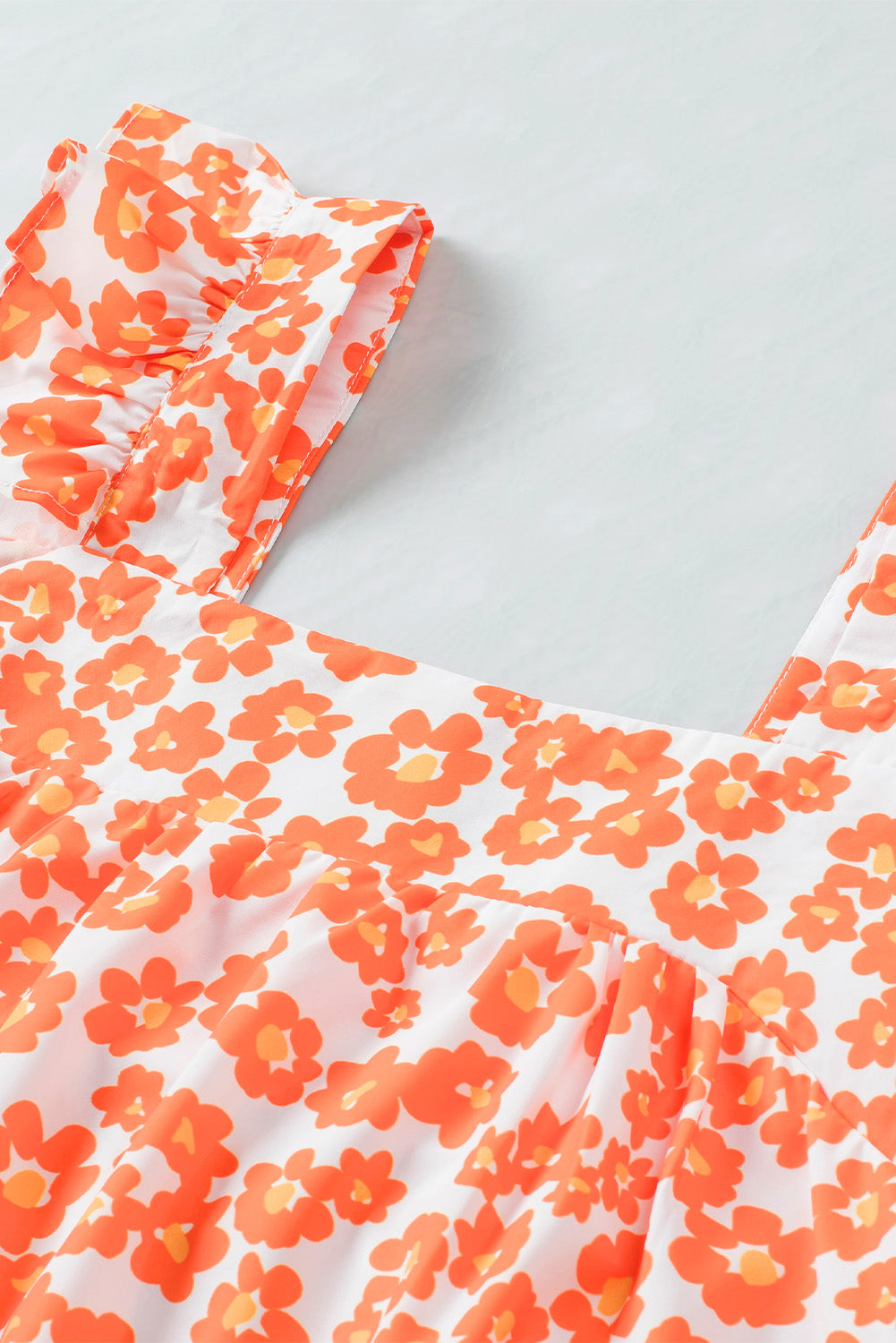 Débardeur orange à volants et col carré à imprimé floral