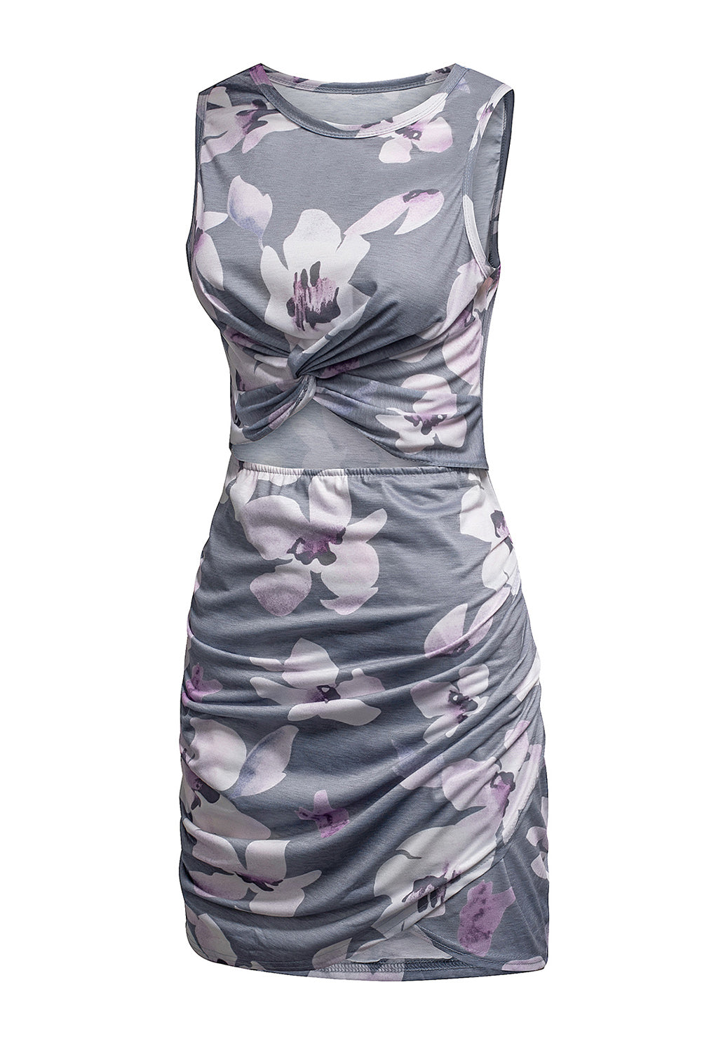 Mini-robe portefeuille ajourée à imprimé floral et cravate