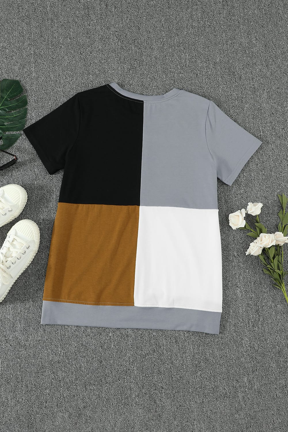 Army Green Colorblock T-shirt with Slits