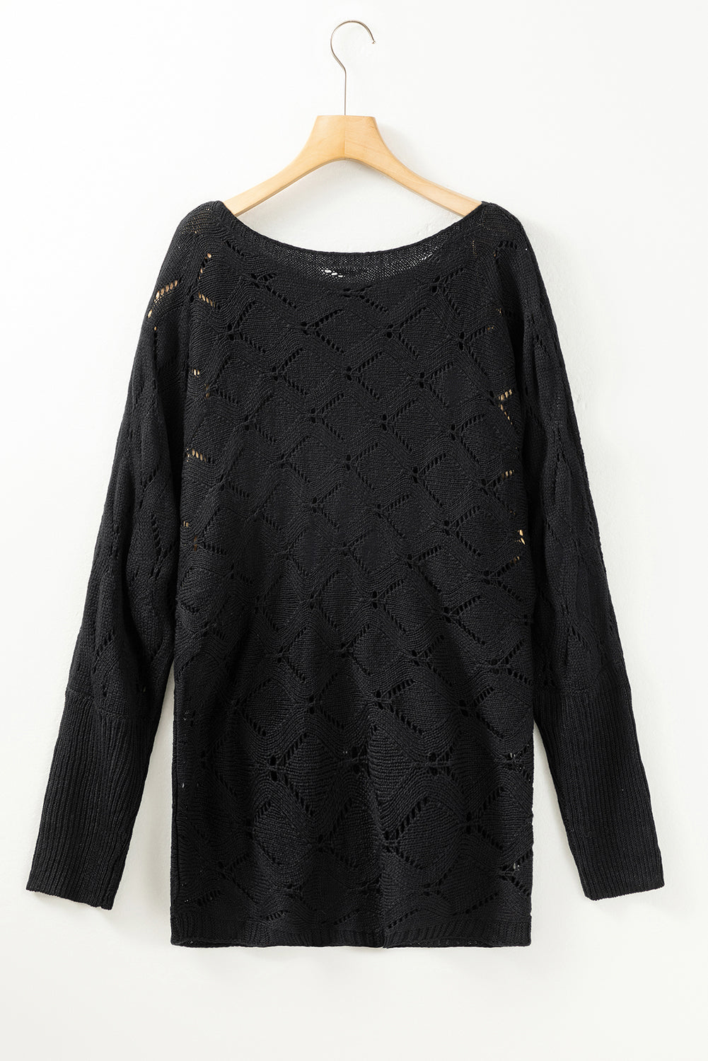 Black Chic Rhombus Knit Dolman Sleeve Sweater