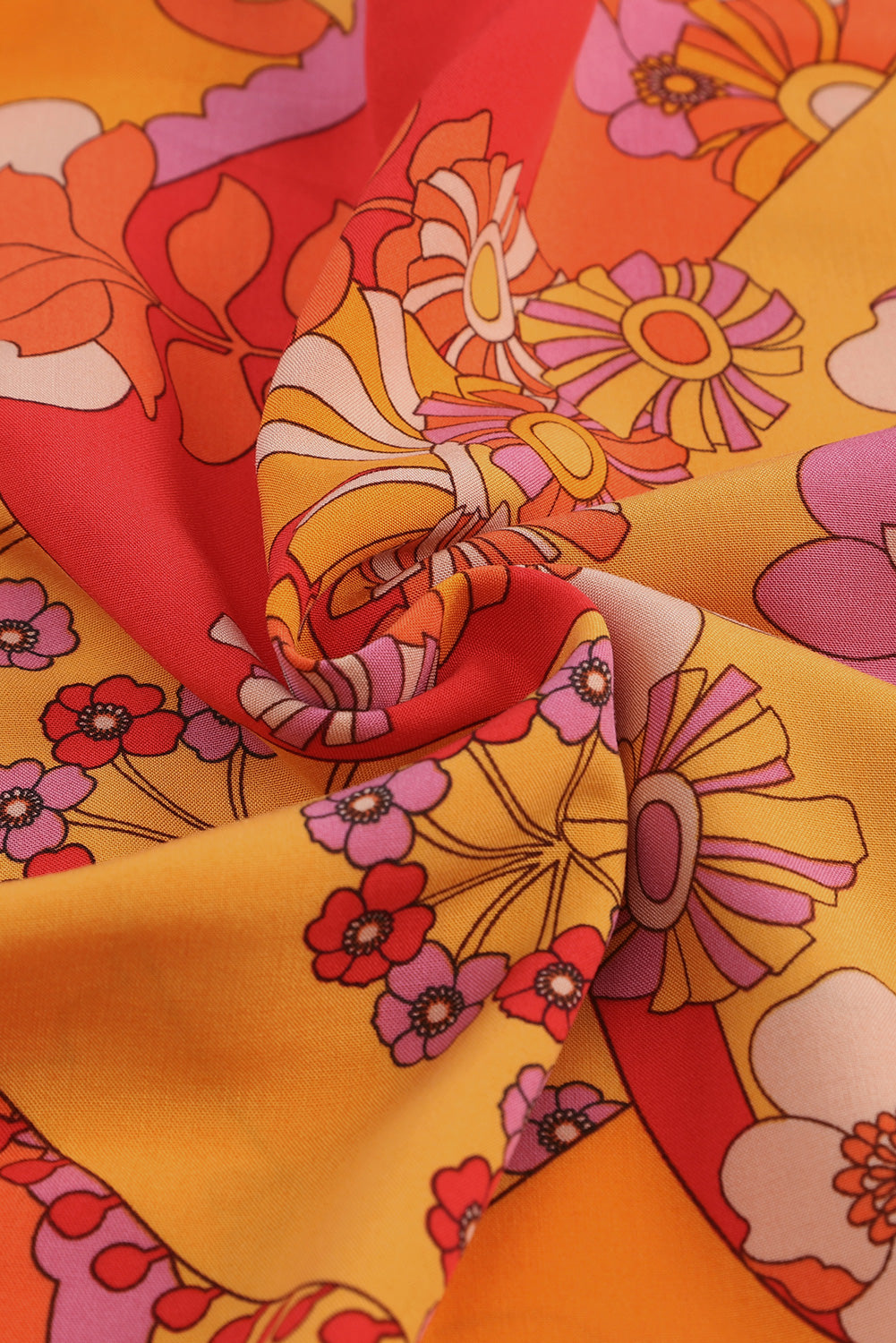 Robe longue orange bohème florale à taille smockée avec fente