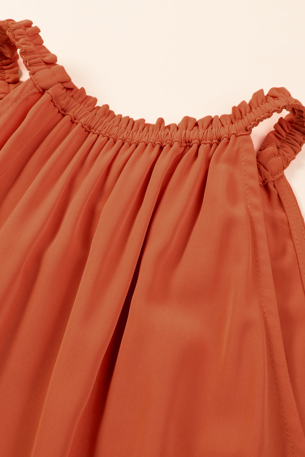 Russet Orange Plus Size ärmelloses langes Kleid mit Rüschensaum