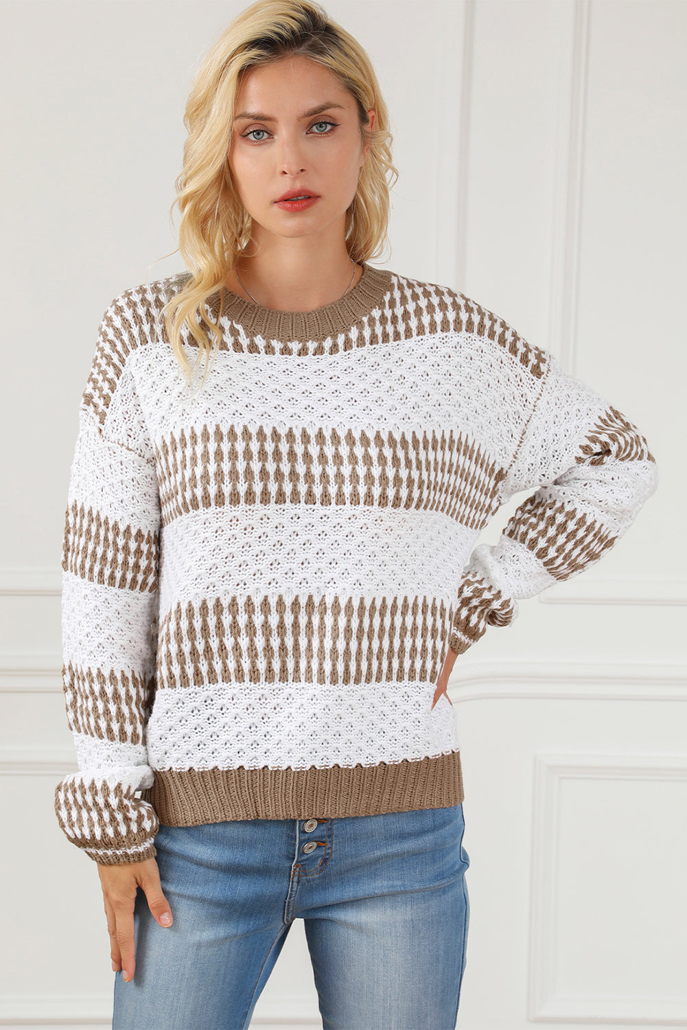 Multicolour Vertical Stripes Two Tones Drop Shoulder Sweater