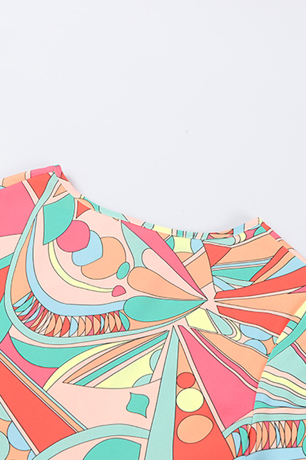 Robe évasée multicolore à imprimé géométrique abstrait et pompon