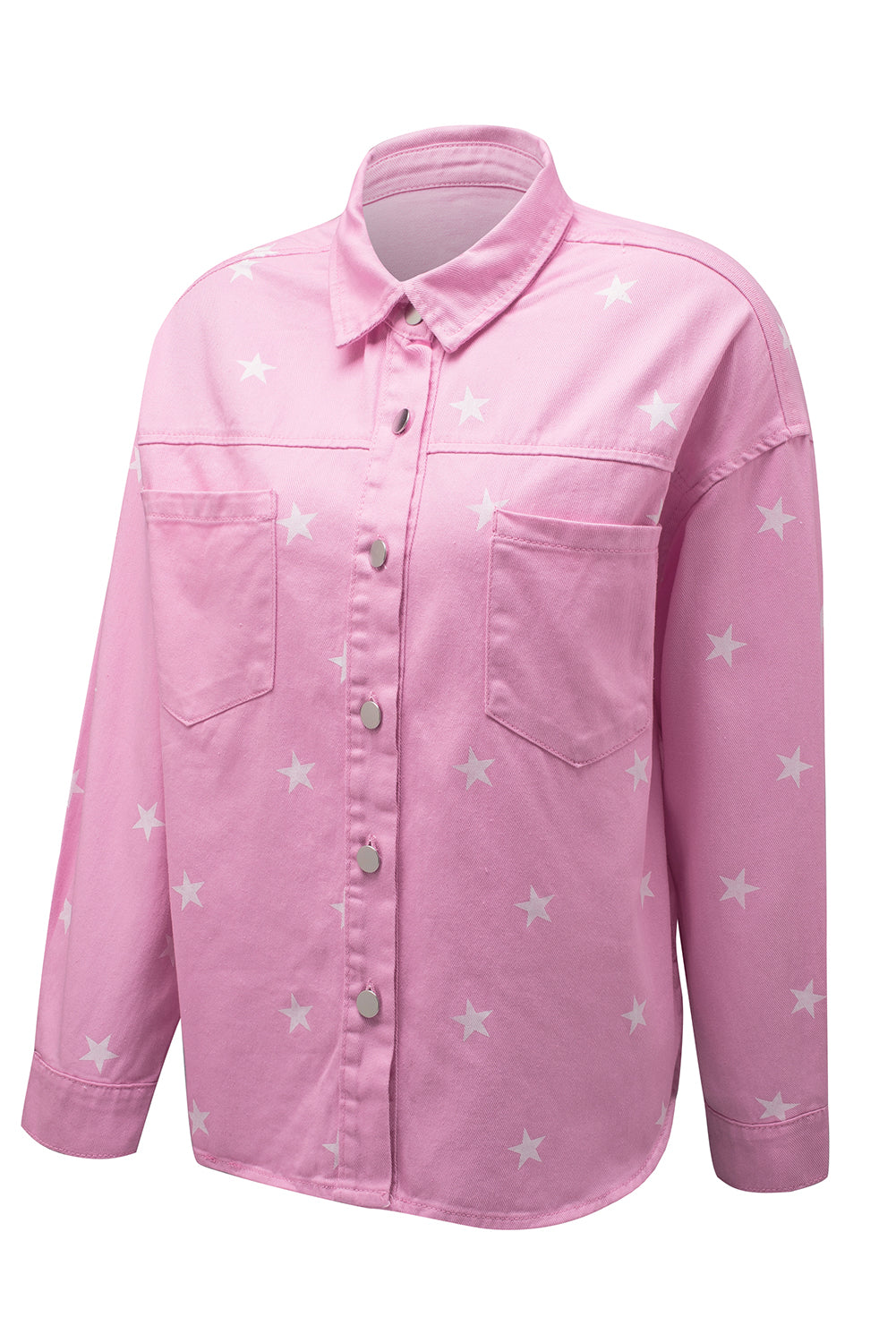 Rosa Jeansjacke mit Sternenmuster und Knöpfen