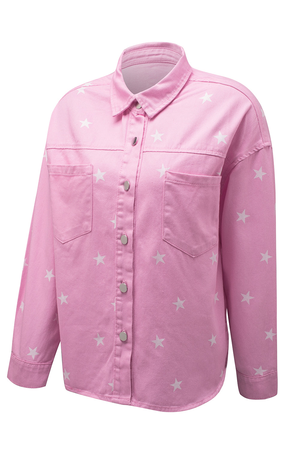 Veste en jean boutonnée rose à imprimé étoiles