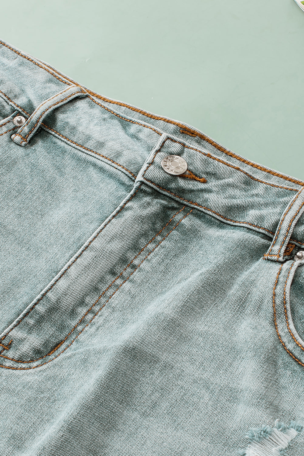 Pantaloncini di jeans azzurri con orlo arrotolato invecchiato taglie forti