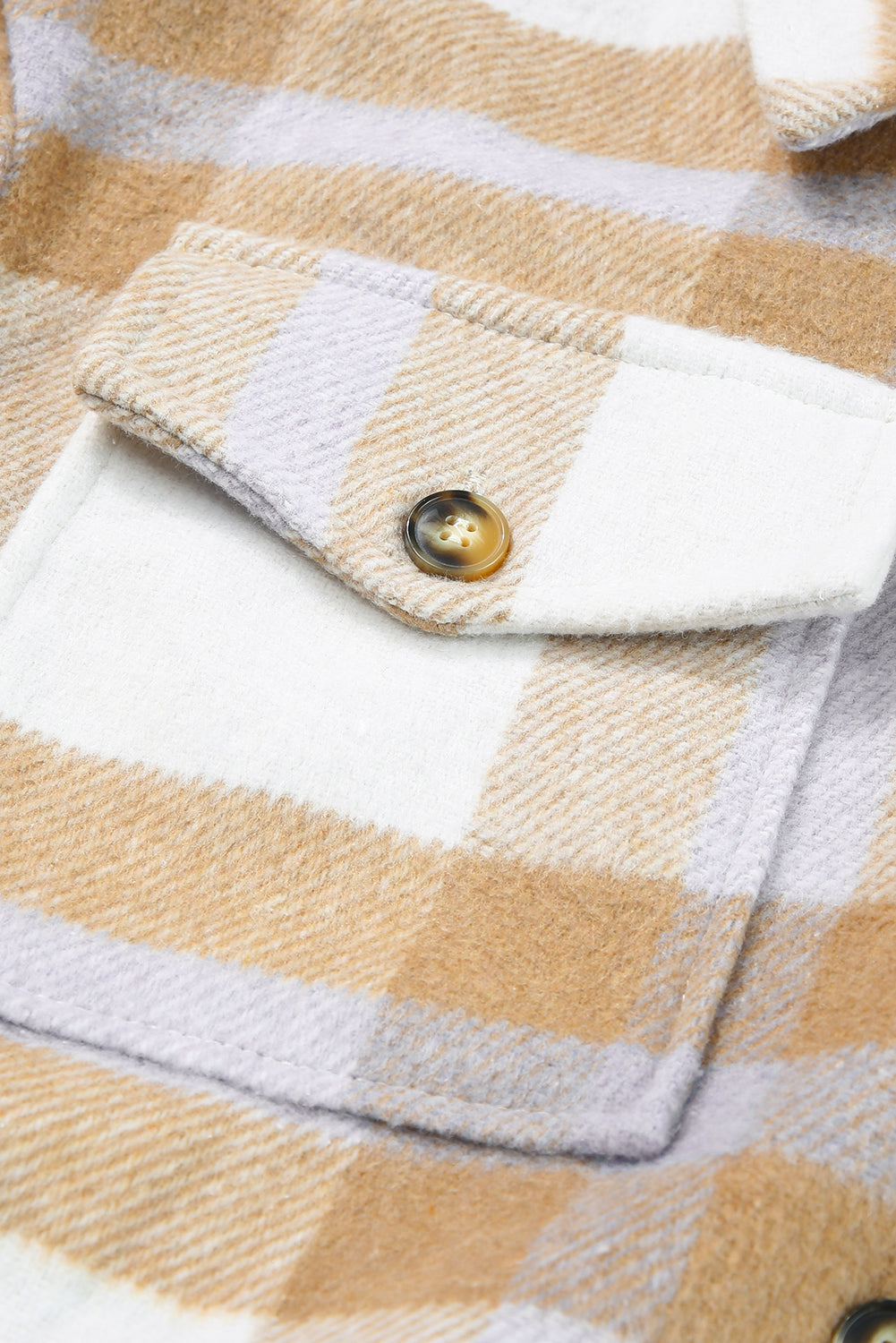 Khaki Plaid Button-Up Flap Pocket Shacket