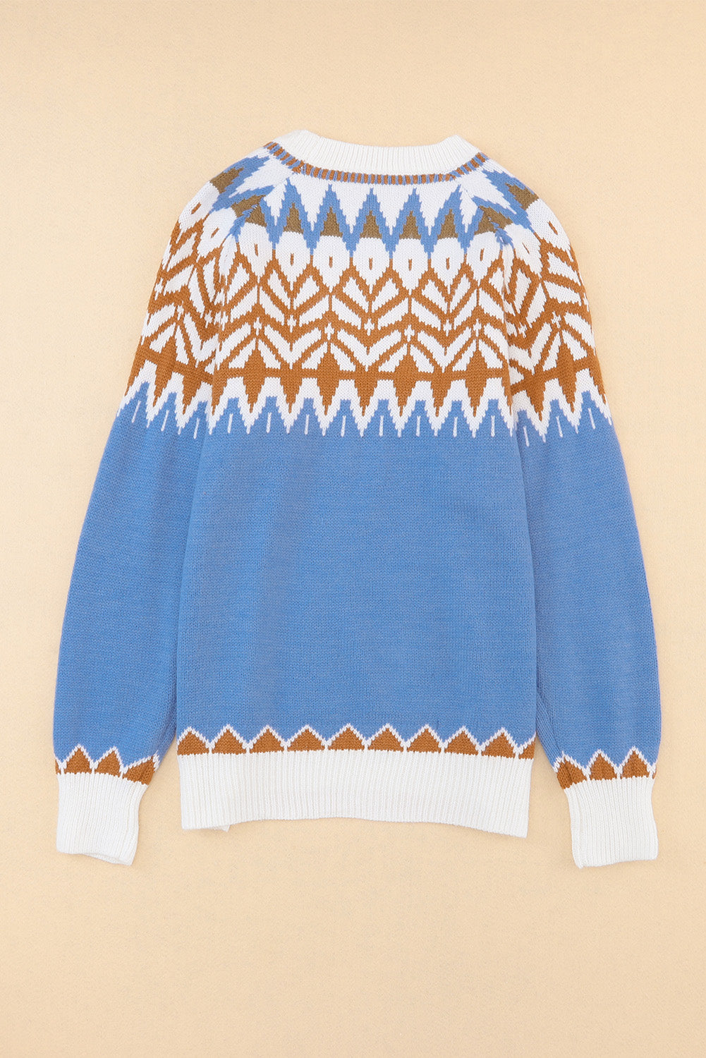 Blue Geometric Print Ribbed Trim Sweater