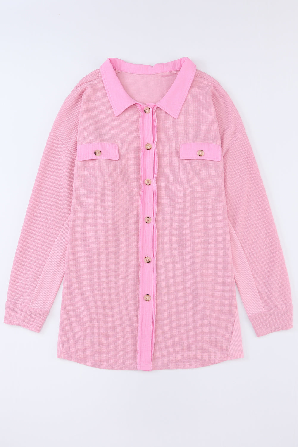 Ružičasta velika pletena košulja s otkrivenim šavovima
