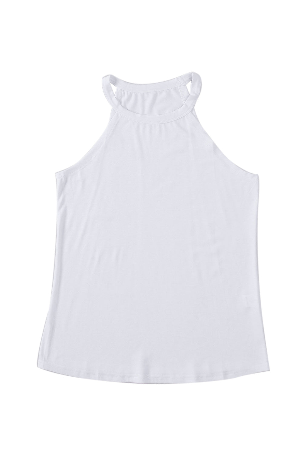 White Solid Color Crew Neck Tank Top