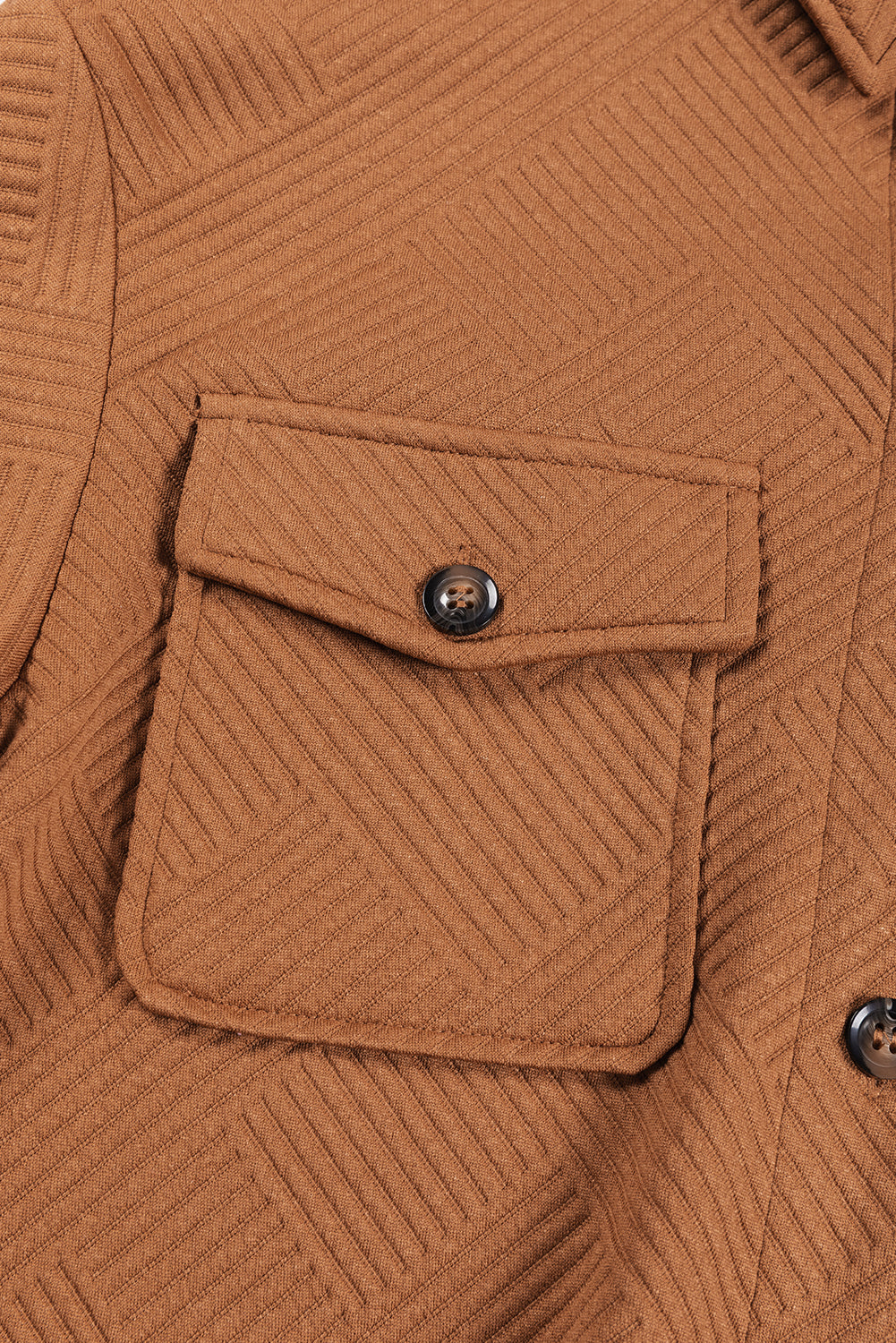 Kostanjev enobarvni teksturirani prsni žepi Midi jakna
