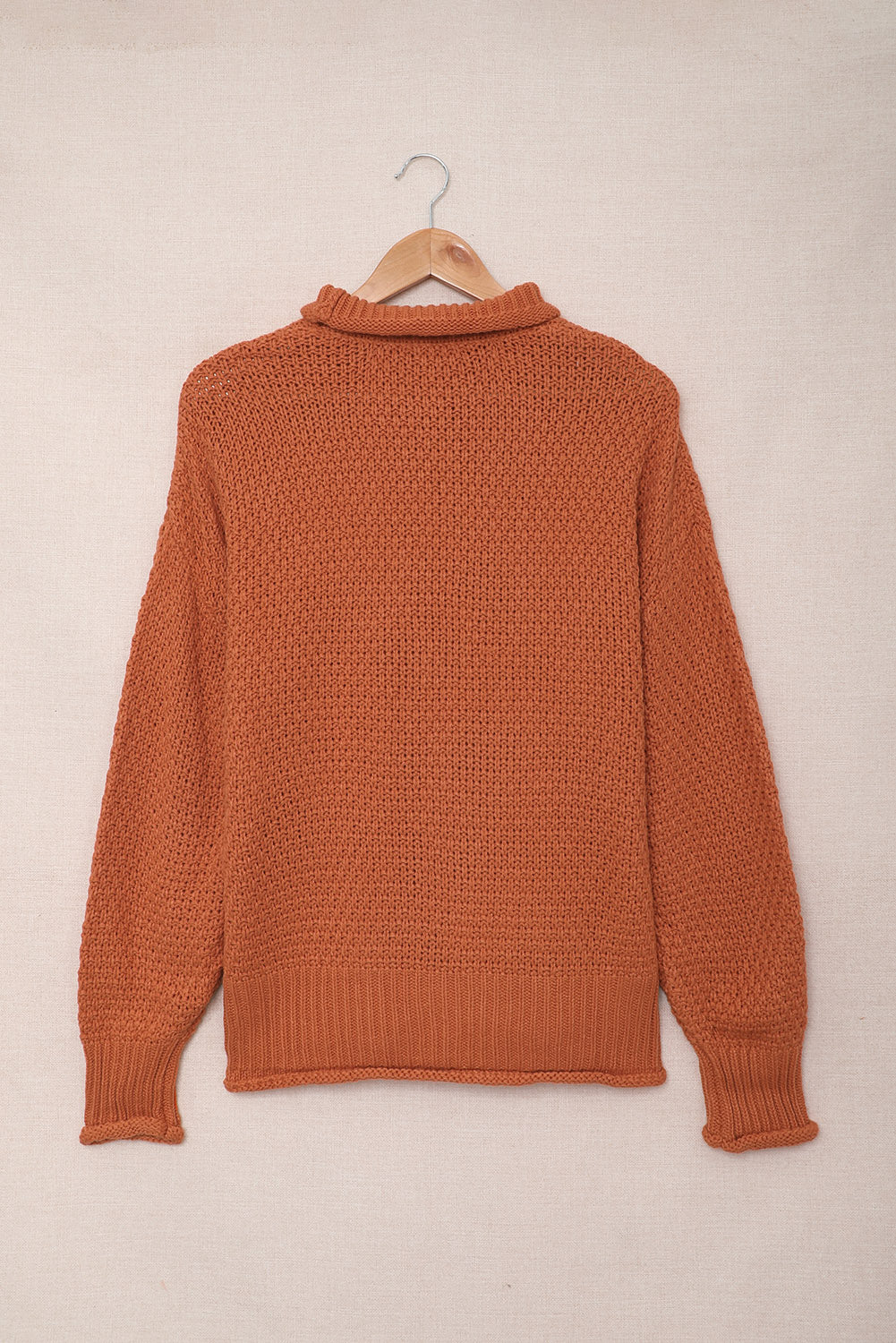 Orange Oversized Chunky Batwing Long Sleeve Turtleneck Sweater