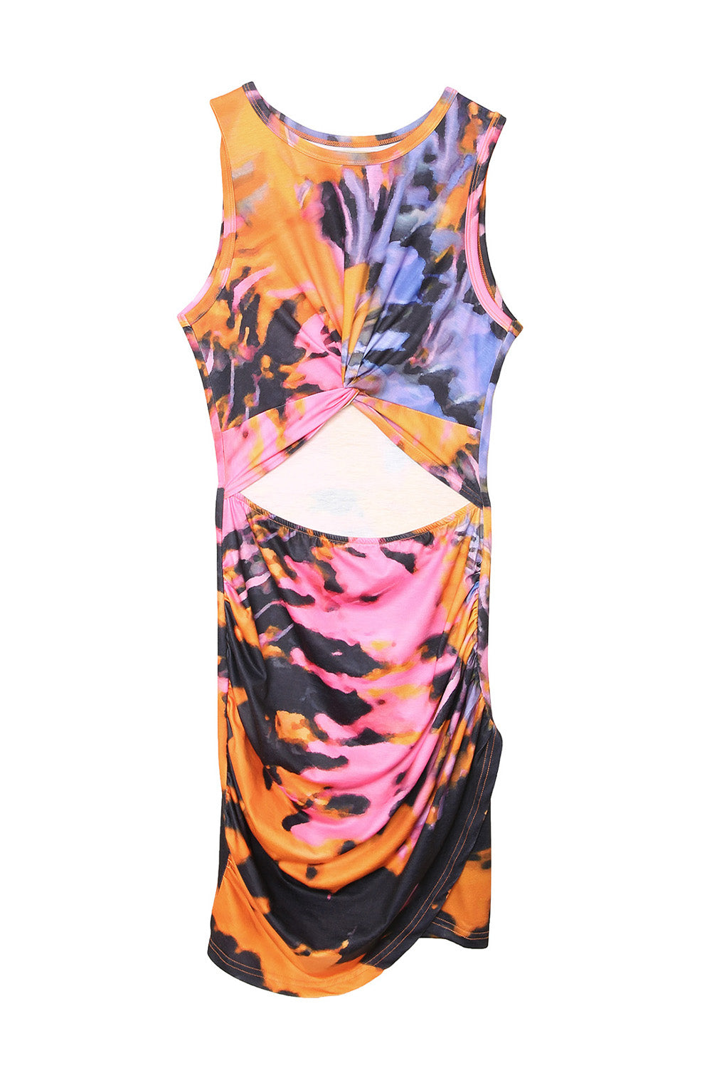 Mini-robe moulante torsadée creuse à imprimé tie-dye multicolore