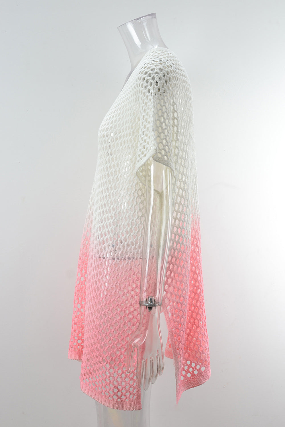 Rosafarbenes Ombre-Fischnetz-Strandkleid mit Aushöhlung