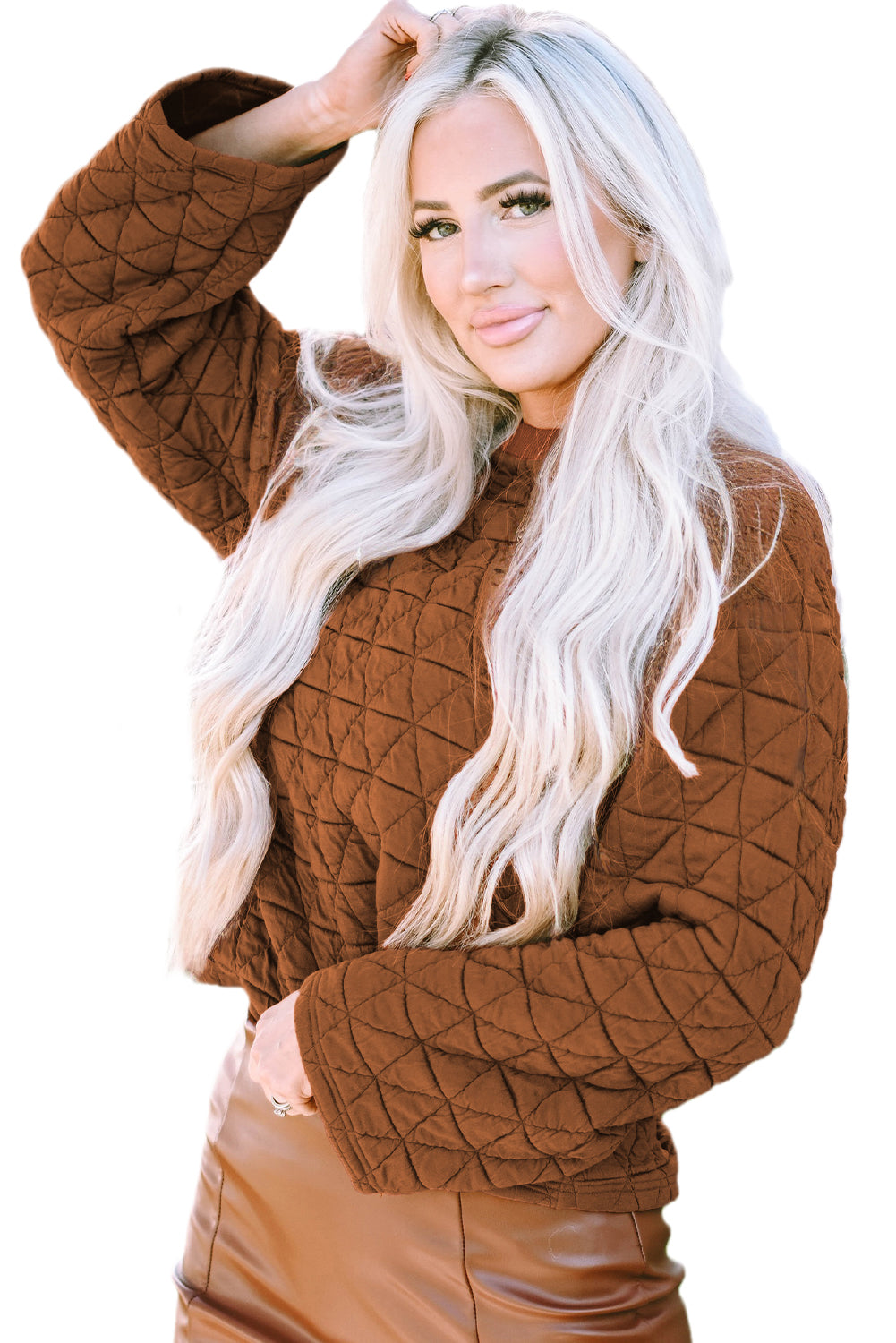 Chestnut Casual Crinkle Quilted Pullover Top